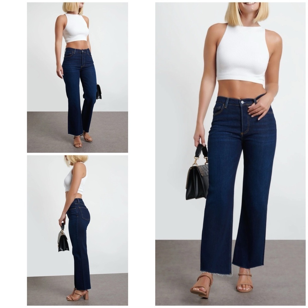 EUC Boyish The Mikey Blue Steel High Rise Raw Hems Ankle Wide Legs Jeans 27